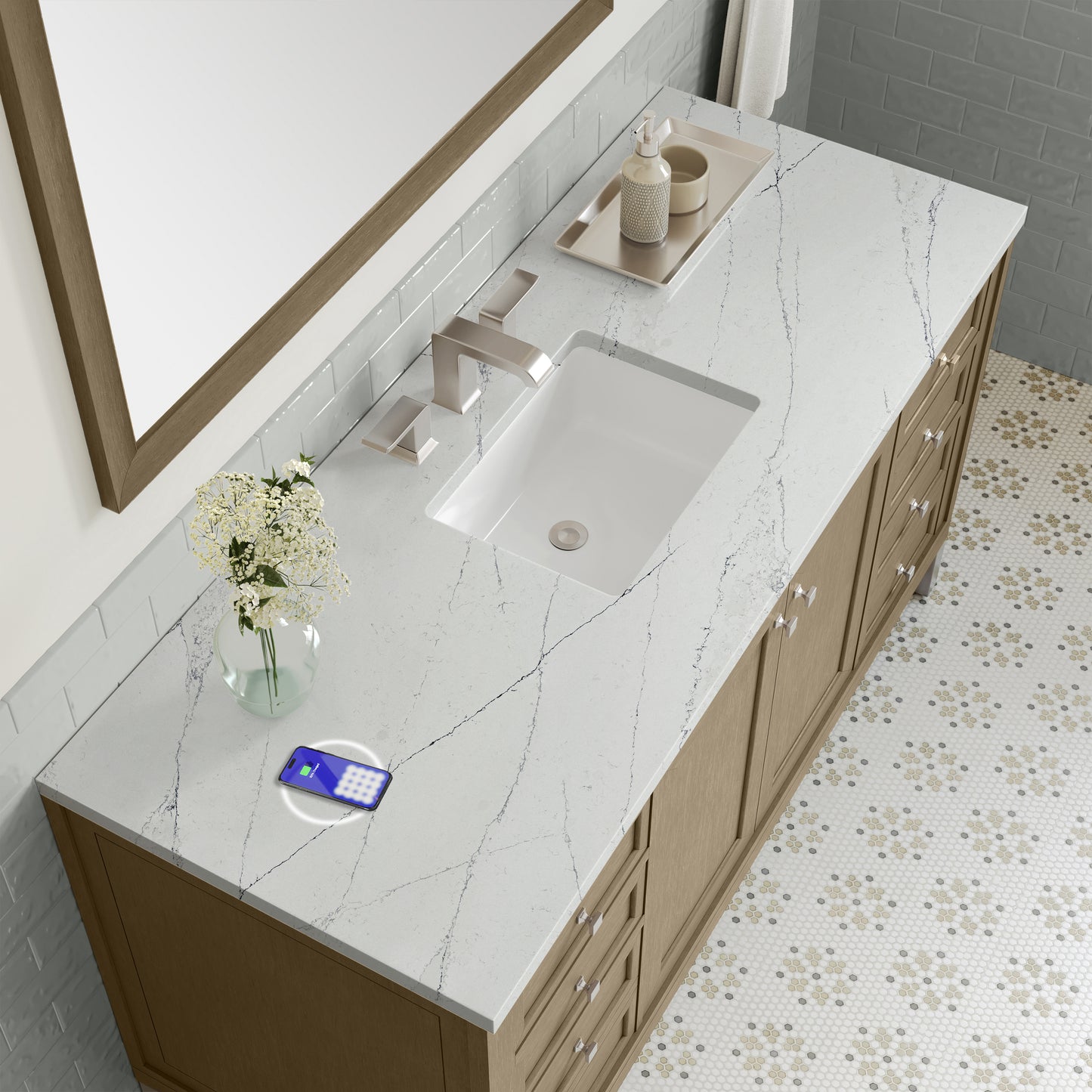 James Martin Chicago 60" Single Vanity with 3 CM Countertop & FreePower Wireless Charger