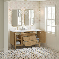 James Martin Laurent 60" Double Vanity with Single Hole 3 CM White Zeus Silestone Top & Matching Backsplash