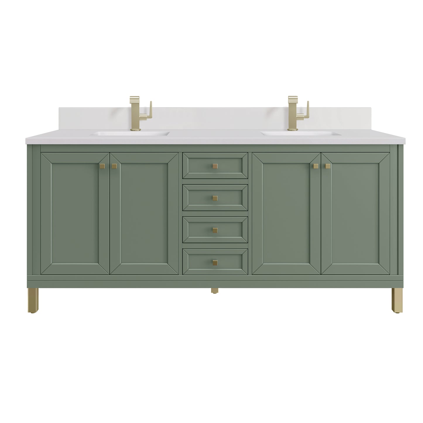 James Martin Chicago 72" Double Vanity with Single Hole 3CM White Zeus Silestone Top & Backsplash