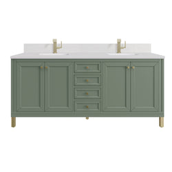 James Martin Chicago 72" Double Vanity with Single Hole 3CM White Zeus Silestone Top & Backsplash