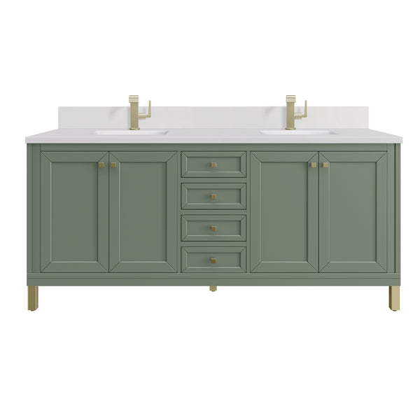 James Martin Chicago 72" Double Vanity with Single Hole 3CM White Zeus Silestone Top & Backsplash