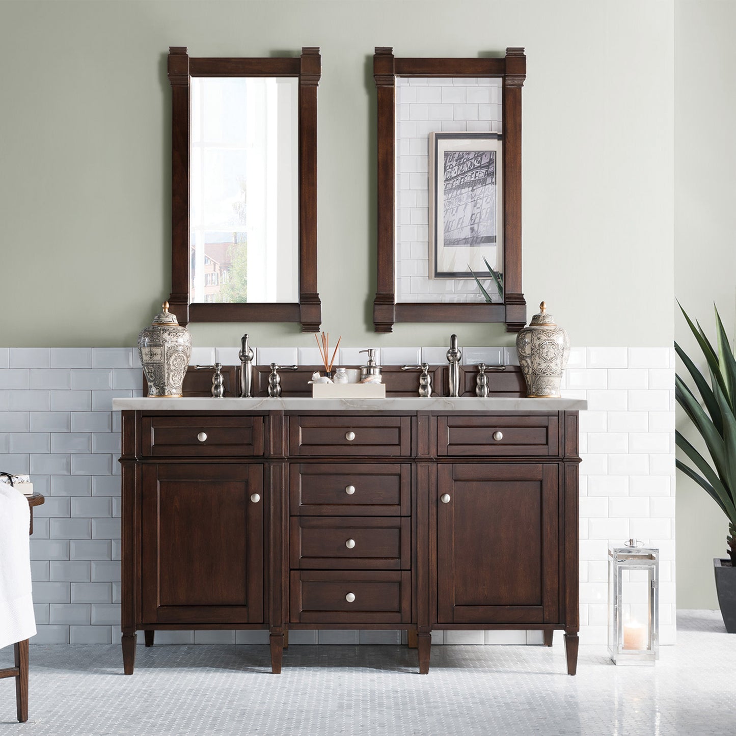 James Martin Brittany 60" Double Vanity with 3 CM Countertop & FreePower Wireless Charger