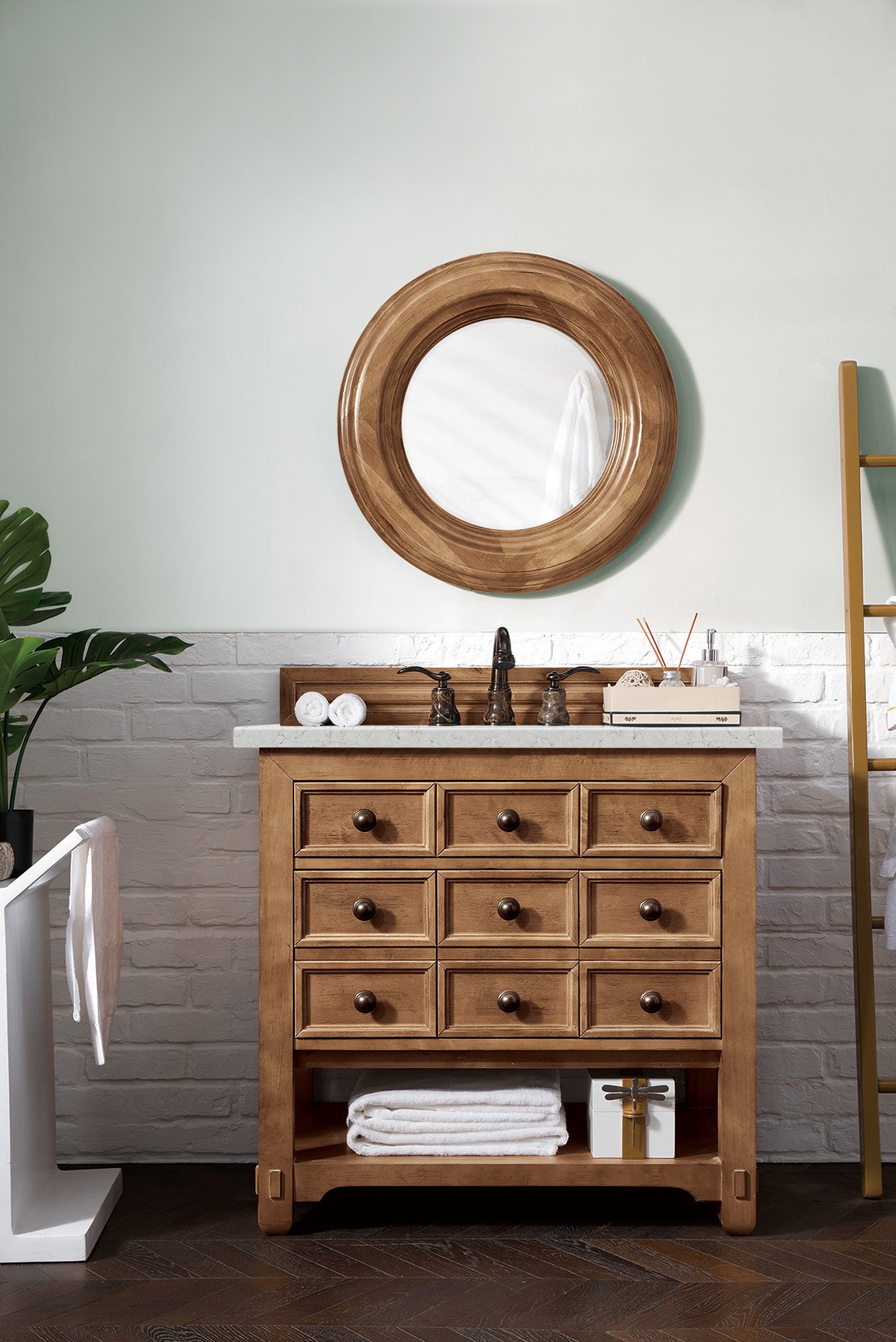 James Martin Malibu 36" Single Vanity, Honey Alder with 3 CM Top - Luxe Bathroom Vanities