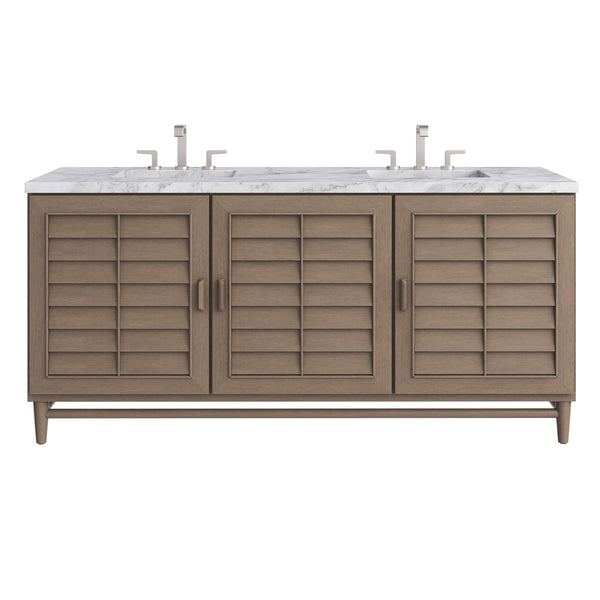 James Martin Portland 72" Double Vanity Whitewashed Walnut with 3 CM Countertop
