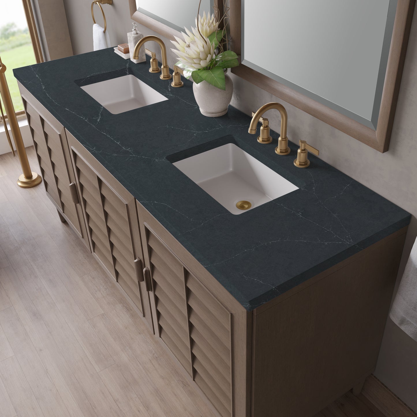 James Martin Portland 72" Double Vanity Whitewashed Walnut with 3 CM Countertop