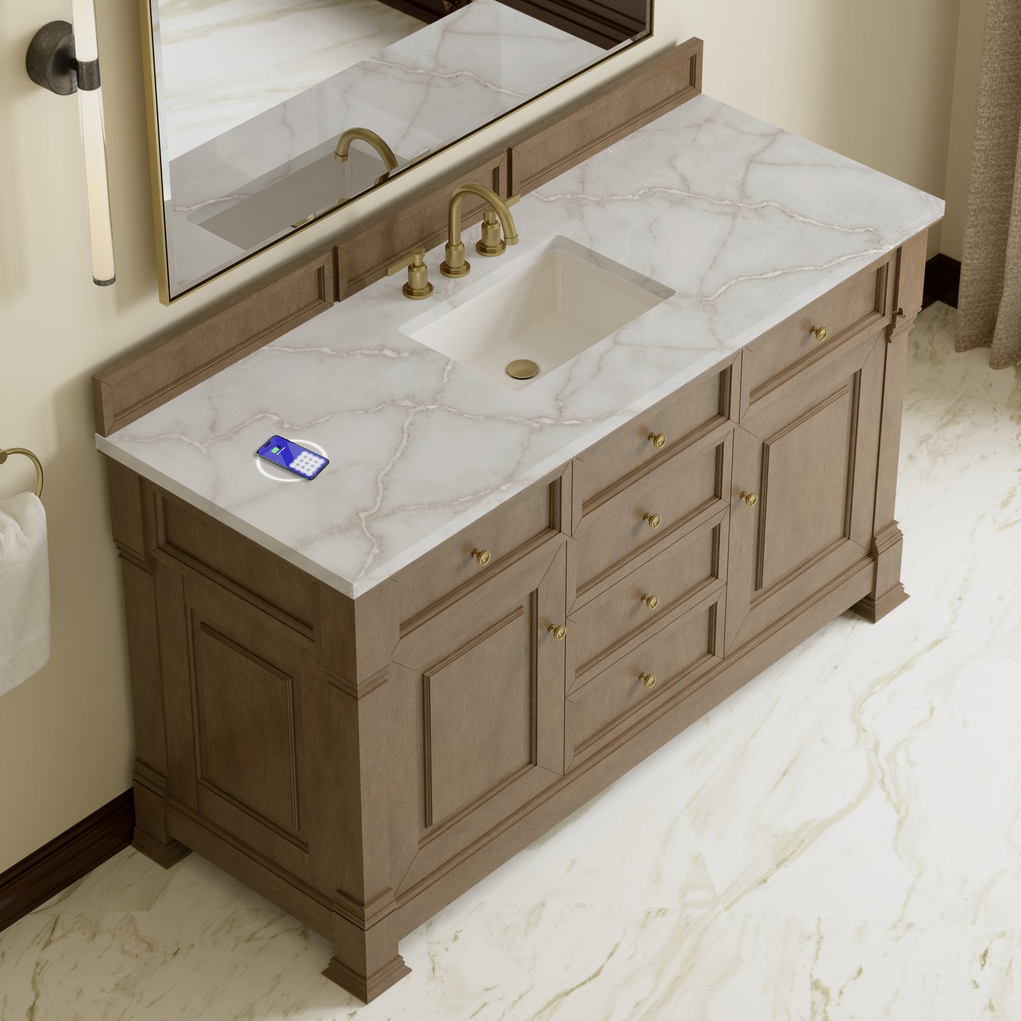James Martin Brookfield 60" Single Vanity with 3CM Countertop & FreePower Wireless Charger