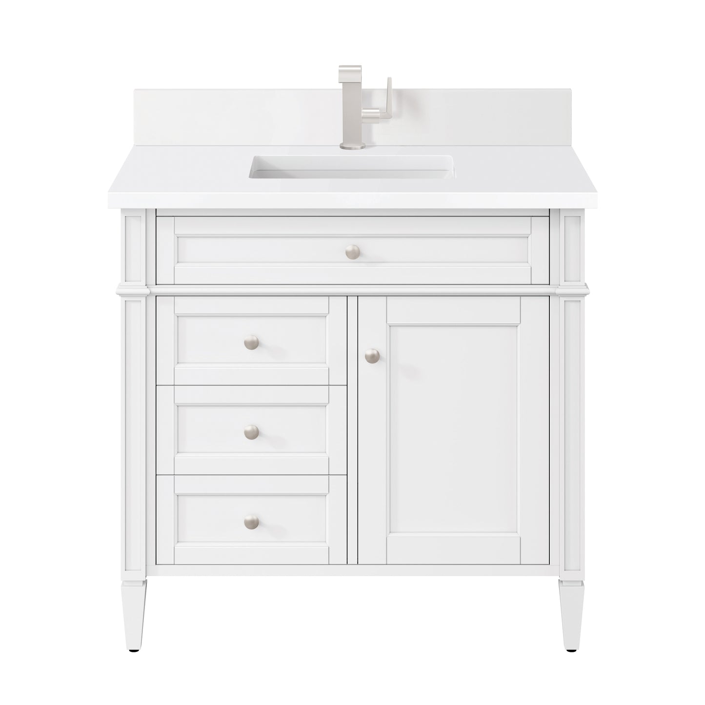 James Martin Brittany 36" Single Vanity with Single Hole 3 CM White Zeus Silestone Top & Backsplash