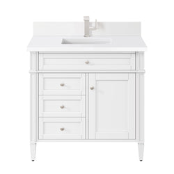 James Martin Brittany 36" Single Vanity with Single Hole 3 CM White Zeus Silestone Top & Backsplash