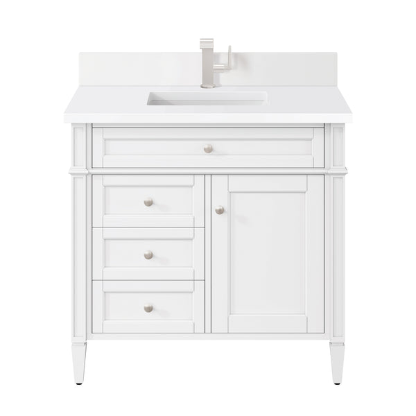 James Martin Brittany 36" Single Vanity with Single Hole 3 CM White Zeus Silestone Top & Backsplash