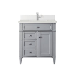 James Martin Brittany 30" Single Vanity with Single Hole 3 CM White Zeus Silestone Top & Backsplash