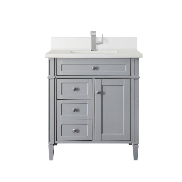 James Martin Brittany 30" Single Vanity with Single Hole 3 CM White Zeus Silestone Top & Backsplash