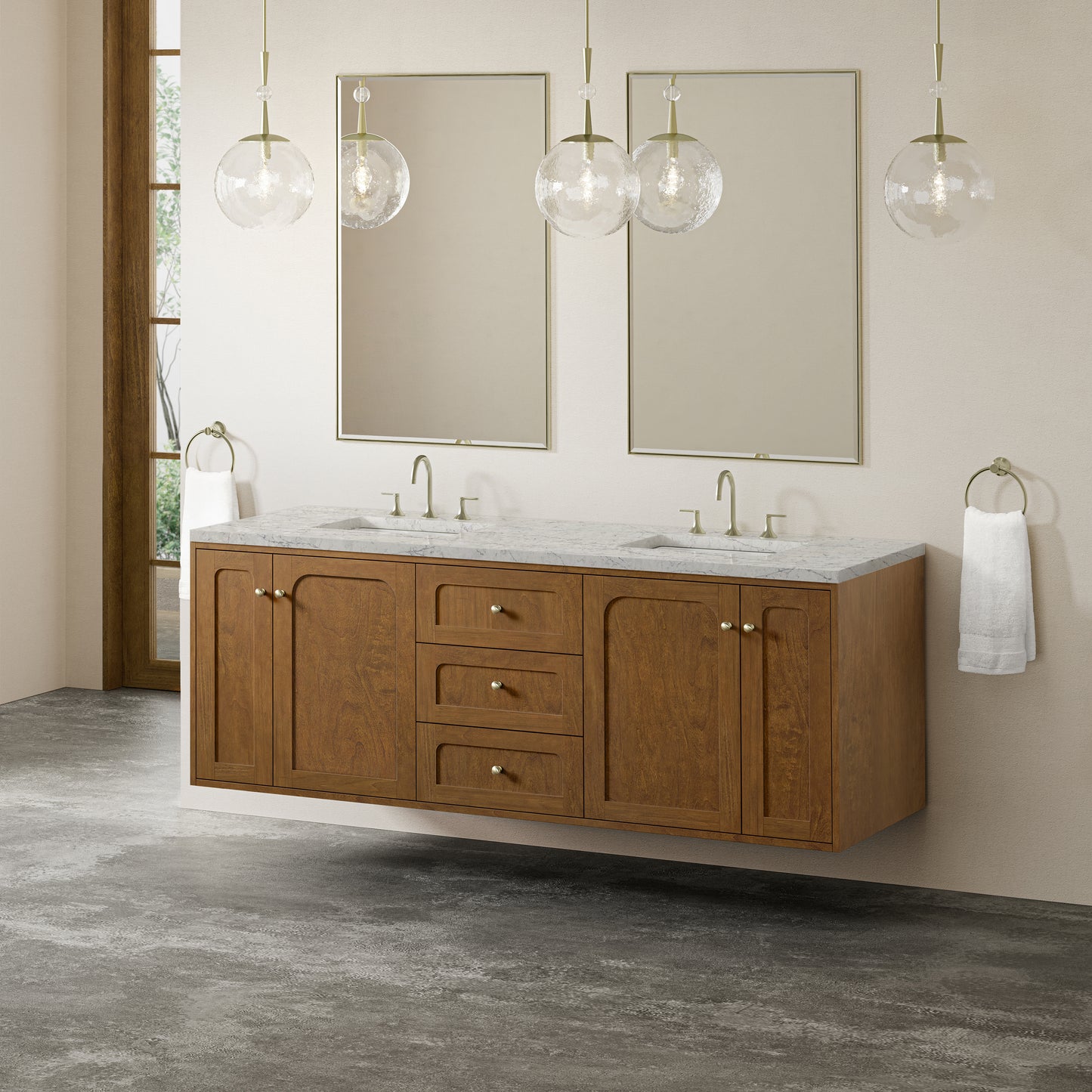 James Martin Laurent 72" Double Vanity with 3 CM Countertop & FreePower Wireless Charger