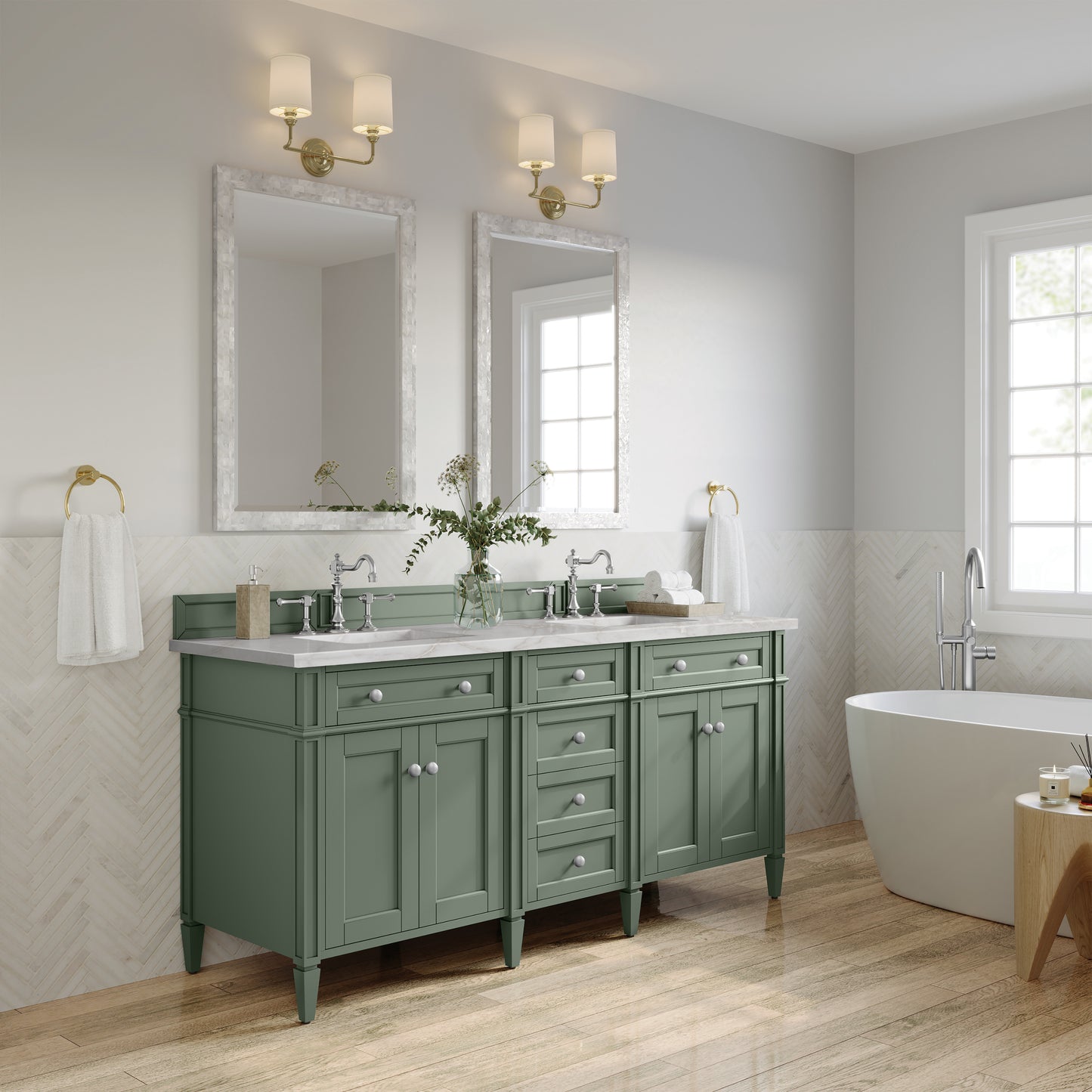 James Martin Brittany 72" Double Vanity with 3 CM Countertop & FreePower Wireless Charger