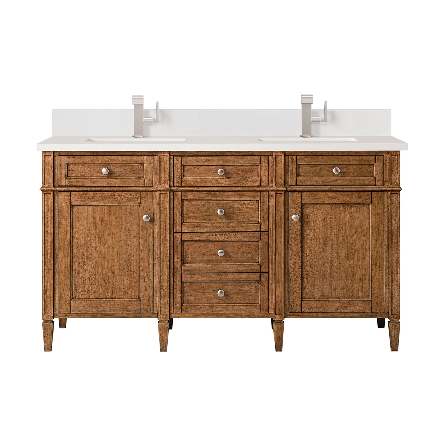 James Martin Brittany 60" Double Vanity with Single Hole 3 CM White Zeus Silestone Top & Backsplash