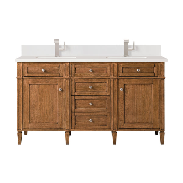 James Martin Brittany 60" Double Vanity with Single Hole 3 CM White Zeus Silestone Top & Backsplash