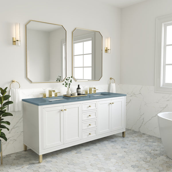 James Martin Chicago 72" Double Vanity, Glossy White - Luxe Bathroom Vanities