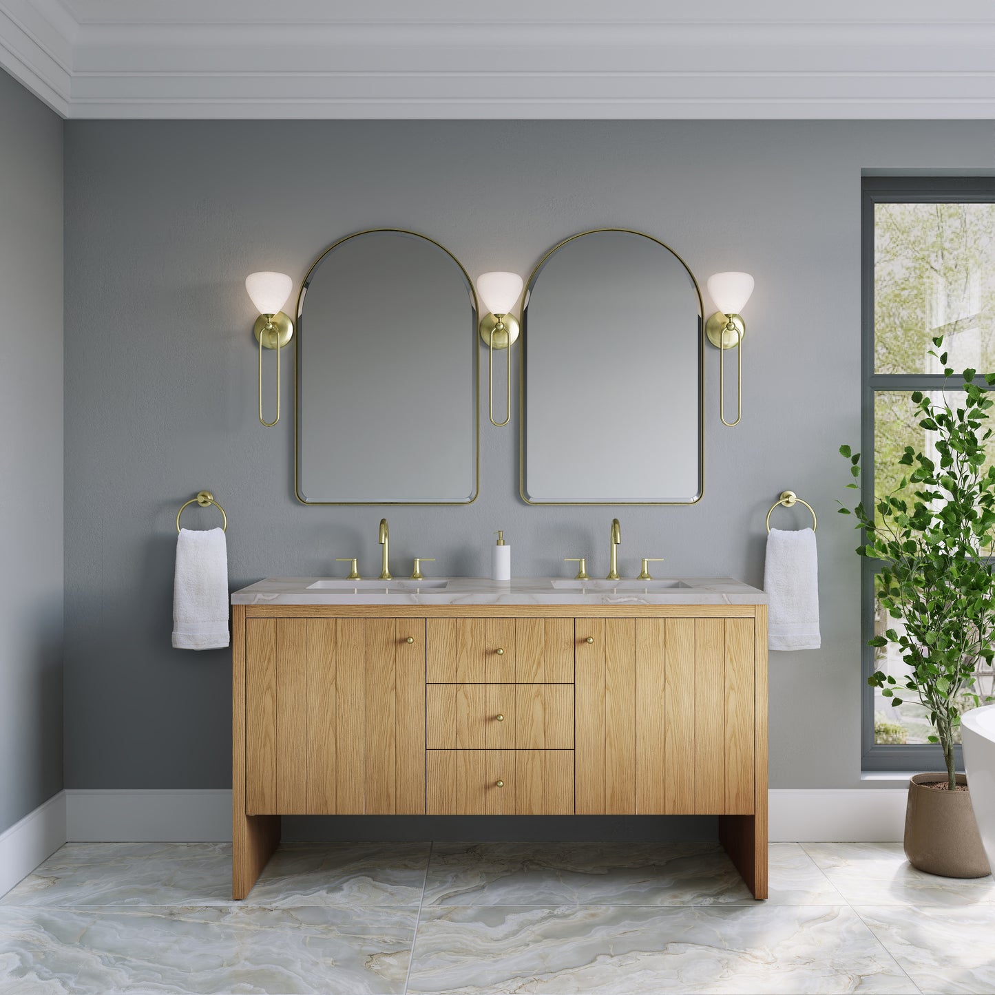 James Martin Hudson 60" Double Vanity with 3 CM Countertop & FreePower Wireless Charger