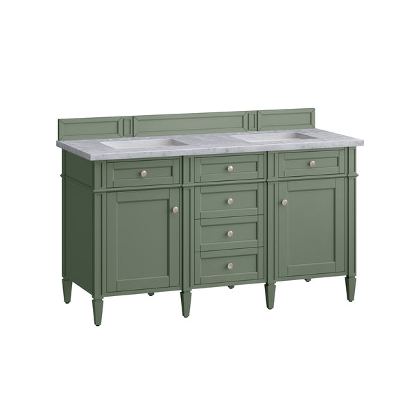 James Martin Brittany 60" Double Vanity, Smokey Celadon - Luxe Bathroom Vanities