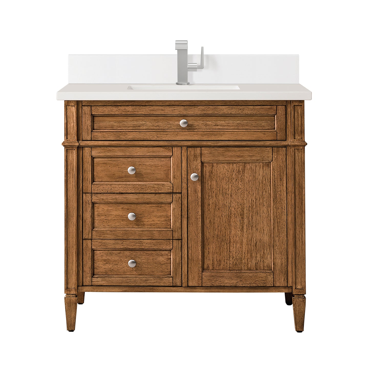 James Martin Brittany 36" Single Vanity with Single Hole 3 CM White Zeus Silestone Top & Backsplash