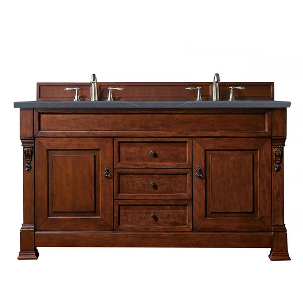 James Martin Brookfield 60" Double Vanity Vanities James Martin Warm Cherry w/ 3 CM Charcoal Soapstone Quartz Top 