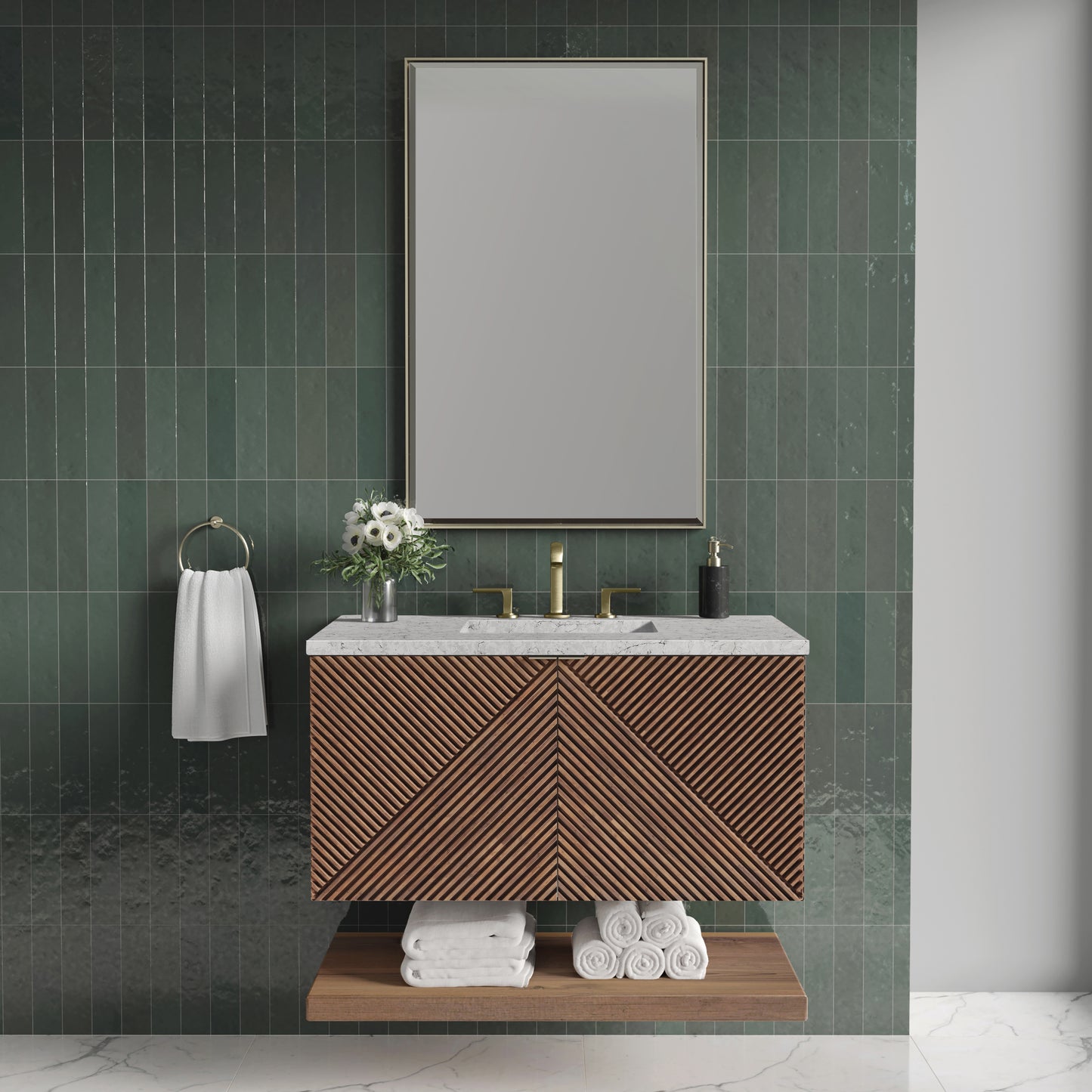 James Martin Marcello 36" Single Vanity, Chestnut with 3CM Top - Luxe Bathroom Vanities