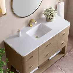 James Martin Lucian 48" Single Vanity, Pebble Oak w/ 3 CM Top - Luxe Bathroom Vanities