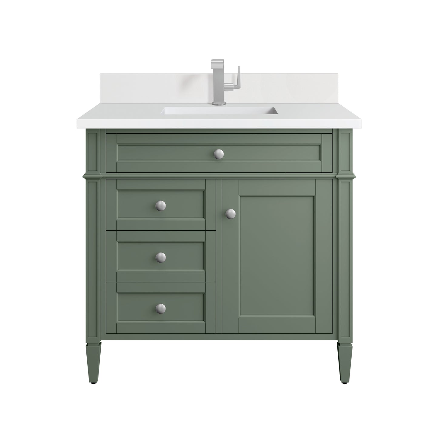 James Martin Brittany 36" Single Vanity with Single Hole 3 CM White Zeus Silestone Top & Backsplash