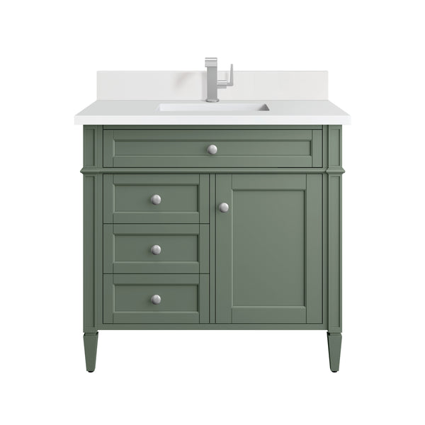 James Martin Brittany 36" Single Vanity with Single Hole 3 CM White Zeus Silestone Top & Backsplash