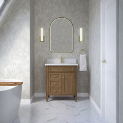 James Martin Brittany 30" Single Vanity with Single Hole 3 CM White Zeus Quartz Top & Backsplash