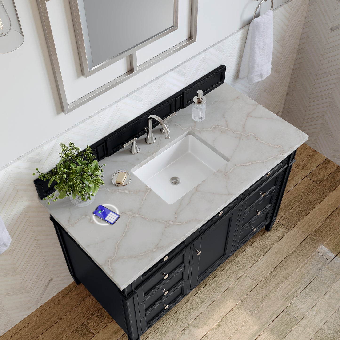 James Martin Brittany 48" Single Vanity with 3 CM Countertop & FreePower Wireless Charger