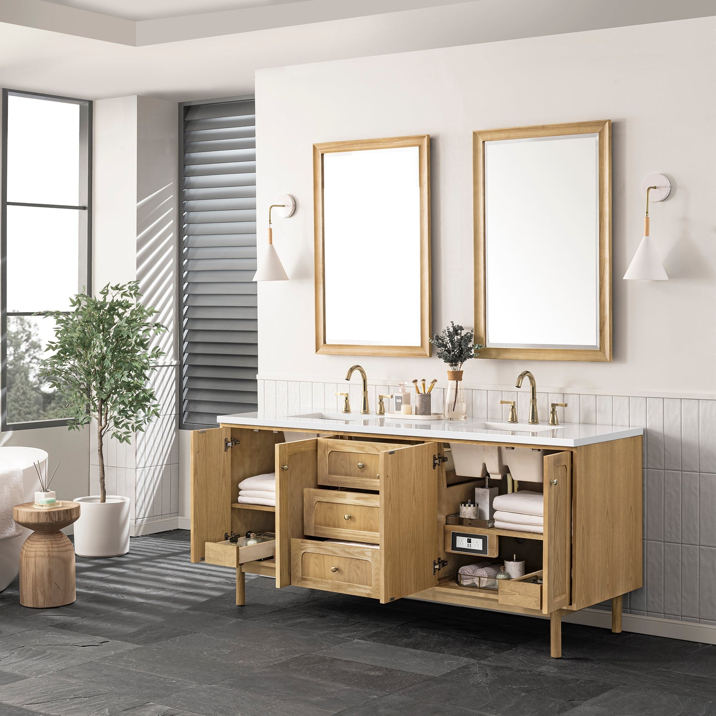 James Martin Laurent 72" Double Vanity, Light Natural Oak