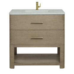 James Martin Lucian 36" Single Vanity, Pebble Oak w/ 3 CM Top - Luxe Bathroom Vanities