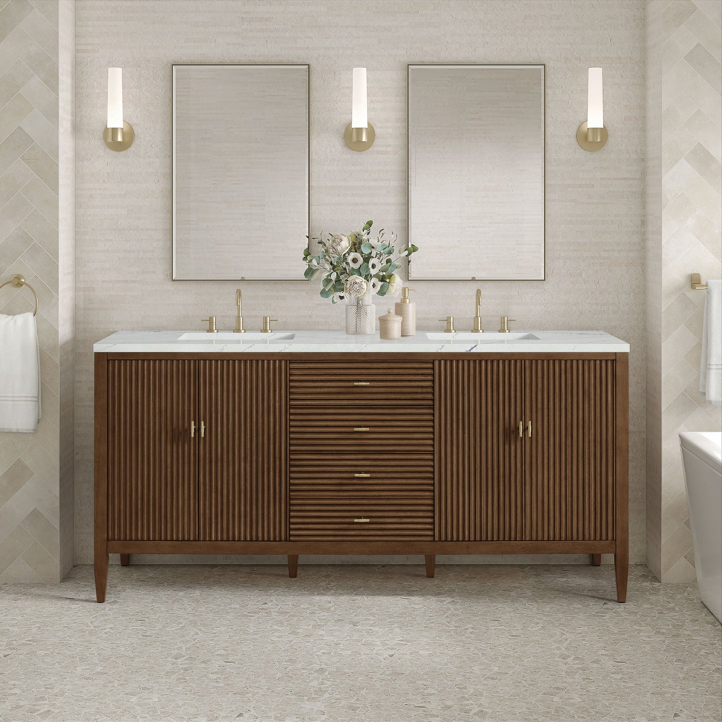 James Martin Myrrin 72" Double Vanity with 3 CM Countertop & FreePower Wireless Charger