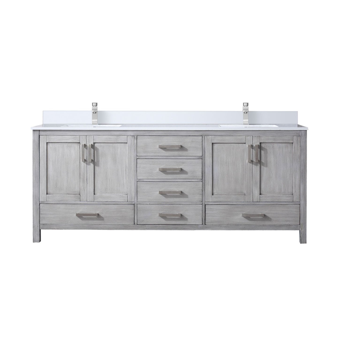 Lexora Collection Jacques 80 inch Double Bath Vanity, White Quartz Top, and Faucet Set - Luxe Bathroom Vanities