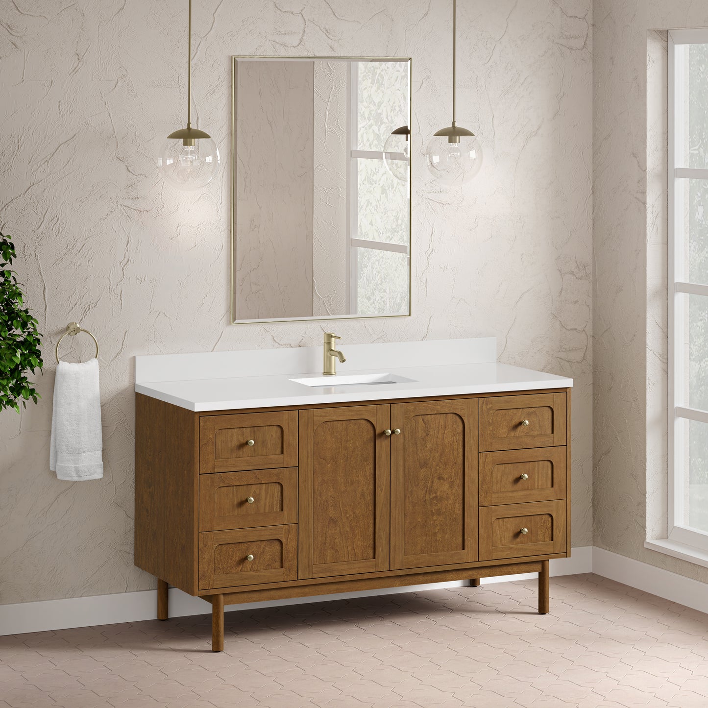 James Martin Laurent 60" Single Vanity with Single Hole 3 CM White Zeus Silestone Top & Matching Backsplash