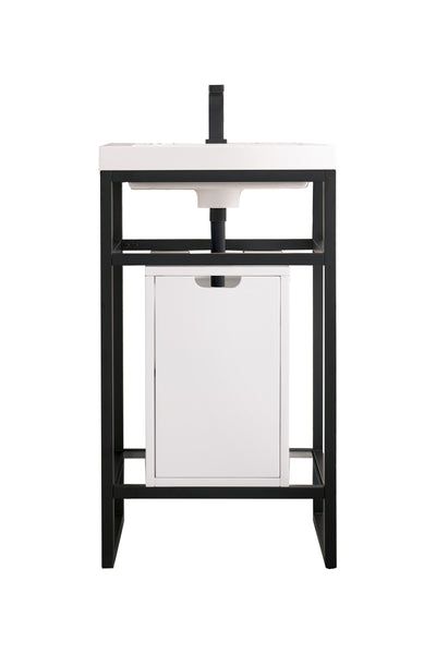 James Martin Boston 20" Single Console Vanity with White Glossy Composite Stone Top - Luxe Bathroom Vanities