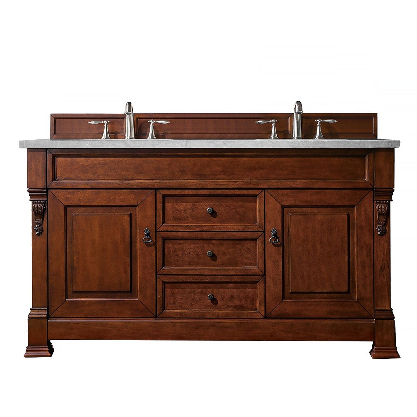 James Martin Brookfield 60" Double Vanity Vanities James Martin Warm Cherry w/ 3 CM Eternal Serena Quartz Top 