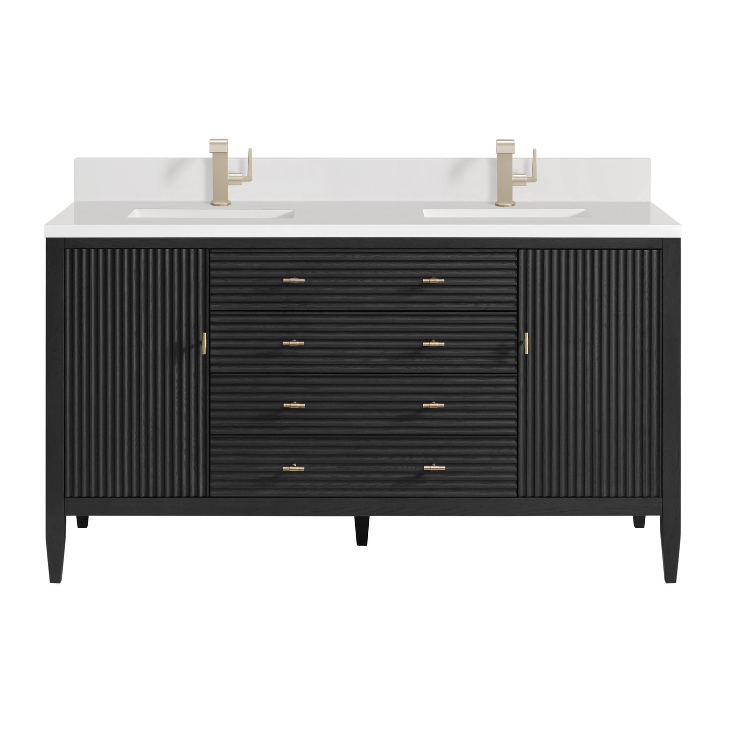 James Martin Myrrin 60" Double Vanity with Single Hole 3 CM White Zeus Silestone Top & Backsplash