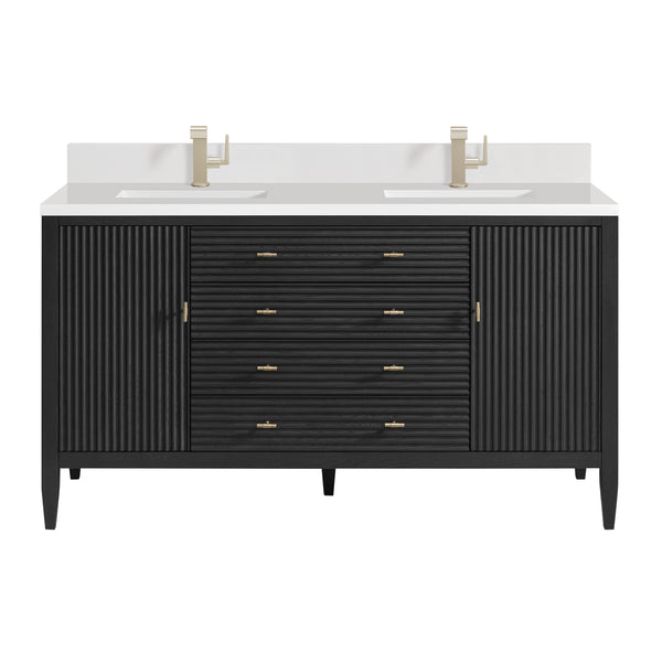 James Martin Myrrin 60" Double Vanity with Single Hole 3 CM White Zeus Silestone Top & Backsplash