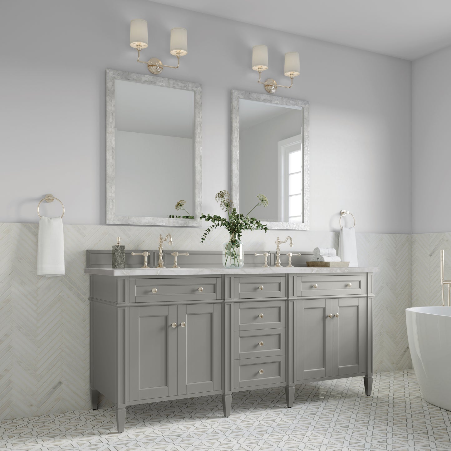 James Martin Brittany 72" Double Vanity with 3 CM Countertop & FreePower Wireless Charger