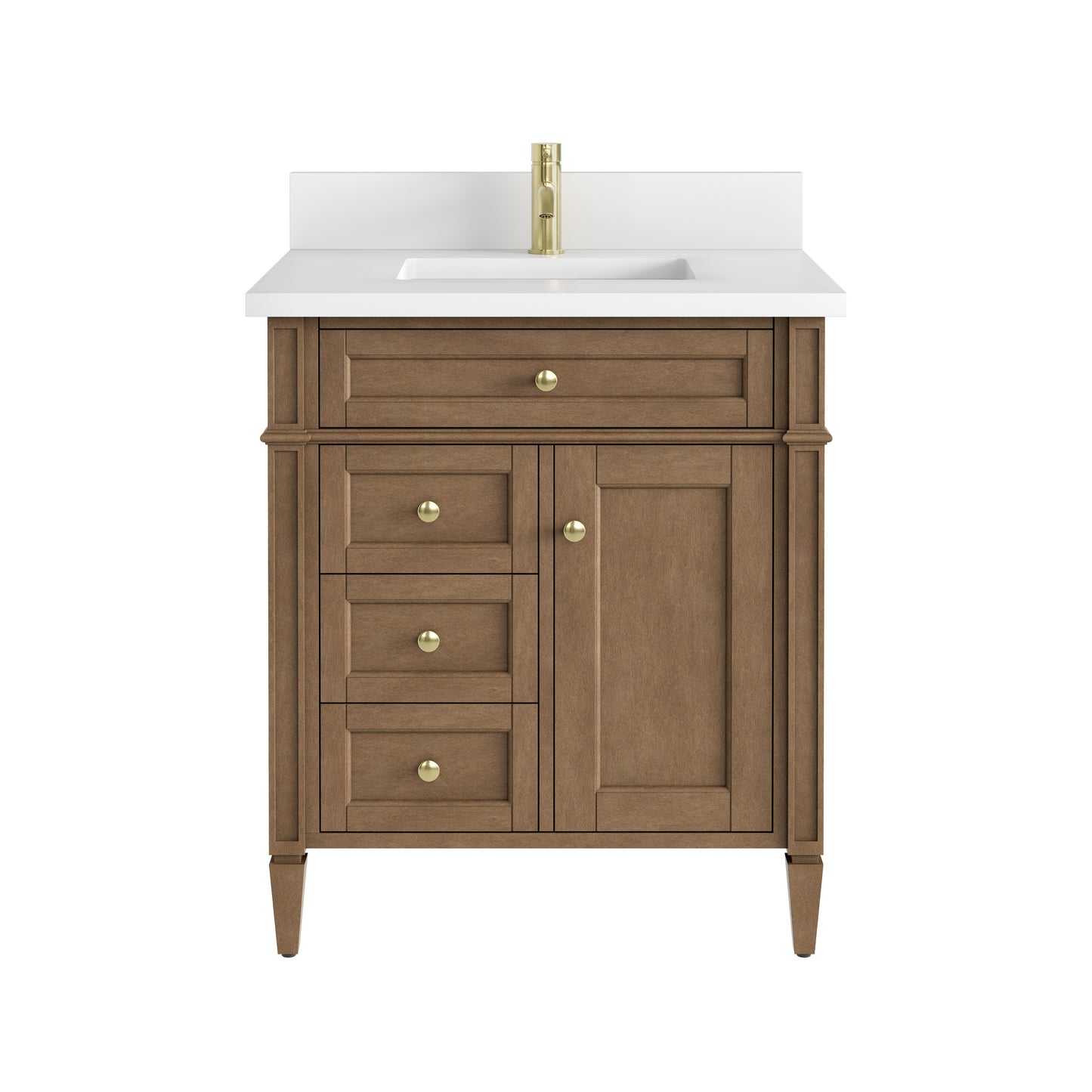 James Martin Brittany 30" Single Vanity with Single Hole 3 CM White Zeus Quartz Top & Backsplash