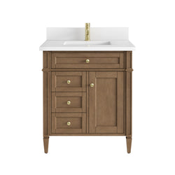 James Martin Brittany 30" Single Vanity with Single Hole 3 CM White Zeus Quartz Top & Backsplash