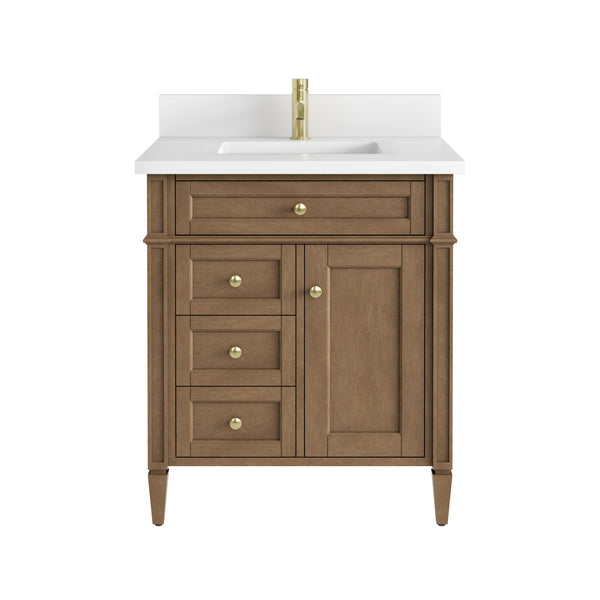 James Martin Brittany 30" Single Vanity with Single Hole 3 CM White Zeus Quartz Top & Backsplash