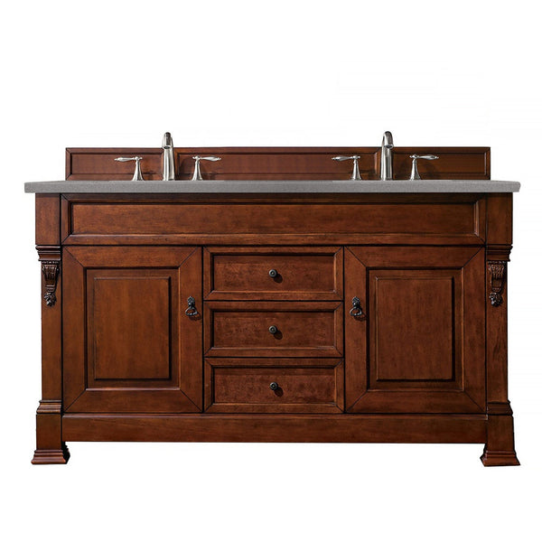 James Martin Brookfield 60" Double Vanity Vanities James Martin Warm Cherry w/ 3 CM Grey Expo Quartz Top 