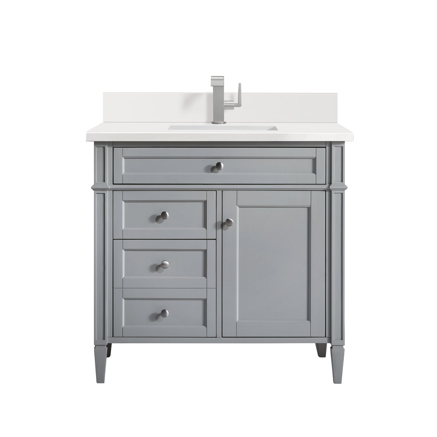 James Martin Brittany 36" Single Vanity with Single Hole 3 CM White Zeus Silestone Top & Backsplash
