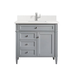 James Martin Brittany 36" Single Vanity with Single Hole 3 CM White Zeus Silestone Top & Backsplash