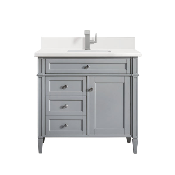James Martin Brittany 36" Single Vanity with Single Hole 3 CM White Zeus Silestone Top & Backsplash