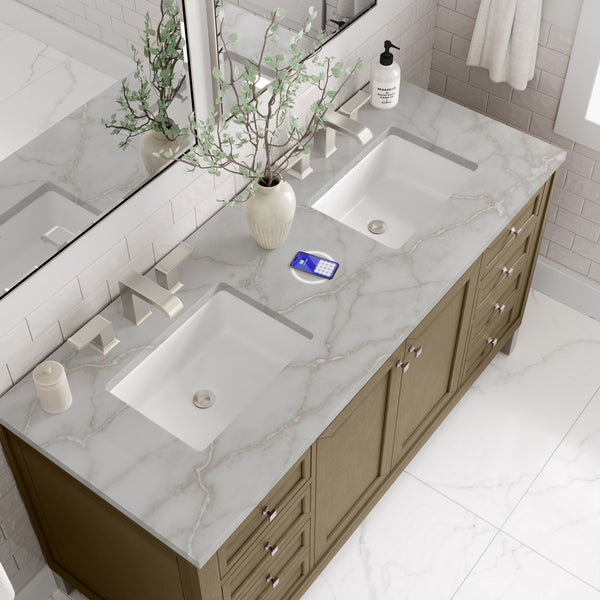 James Martin Chicago 60" Double Vanity with 3 CM Countertop & FreePower Wireless Charger