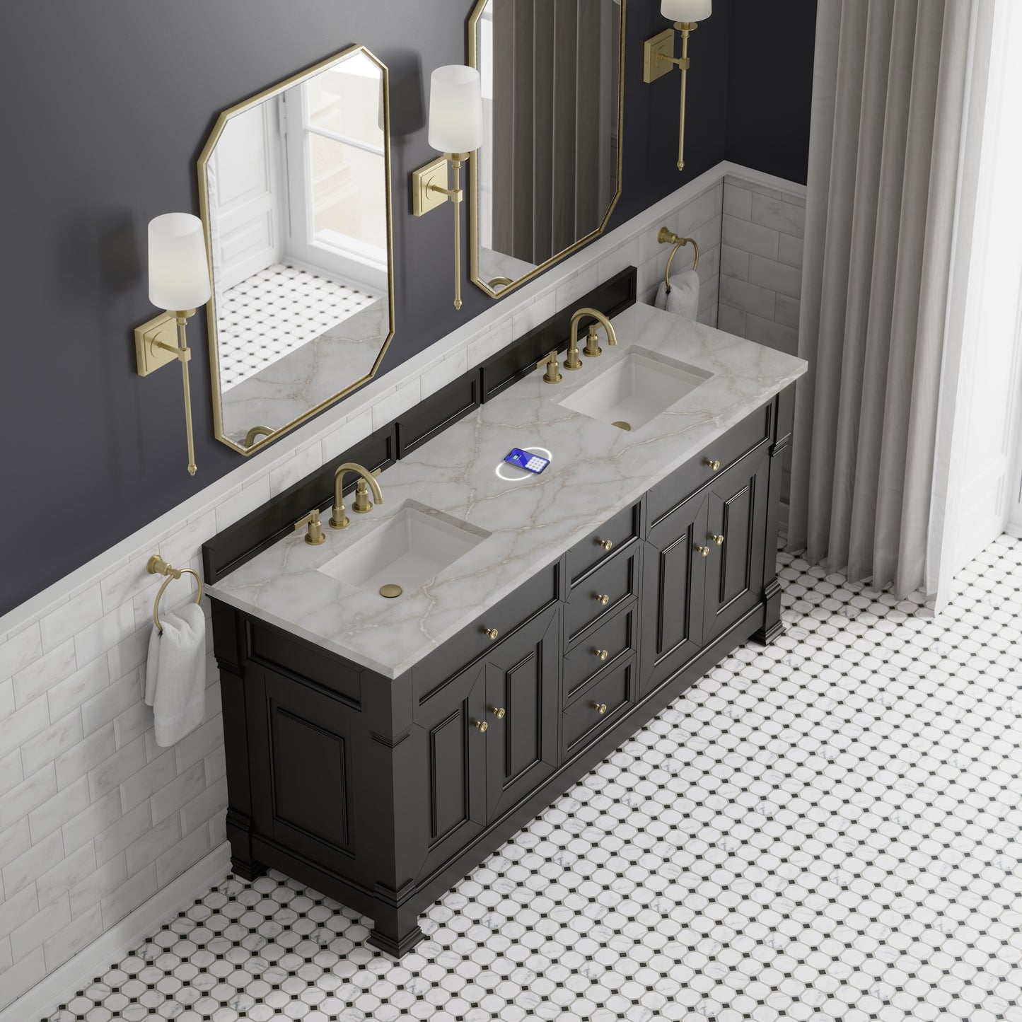 James Martin Brookfield 72" Double Vanity with 3 CM Countertop & FreePower Wireless Charger