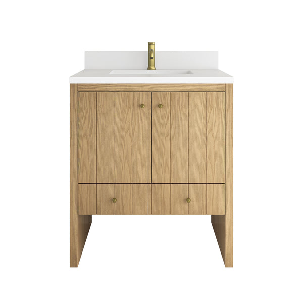 James Martin Hudson 30" Single Vanity with Single Hole 3 CM White Zeus Silestone Top and Matching Backsplash